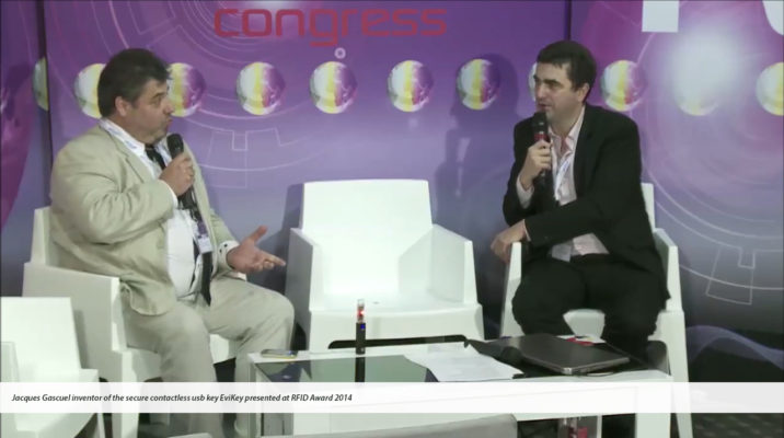 RFID Award 2014 Interview Jacques Gascuel presents EviKey NFC Rugged USB stick secured unlocked contactless