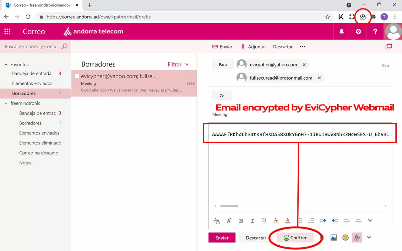 Contactless message encryption email on Andorra Telecom webmail correct