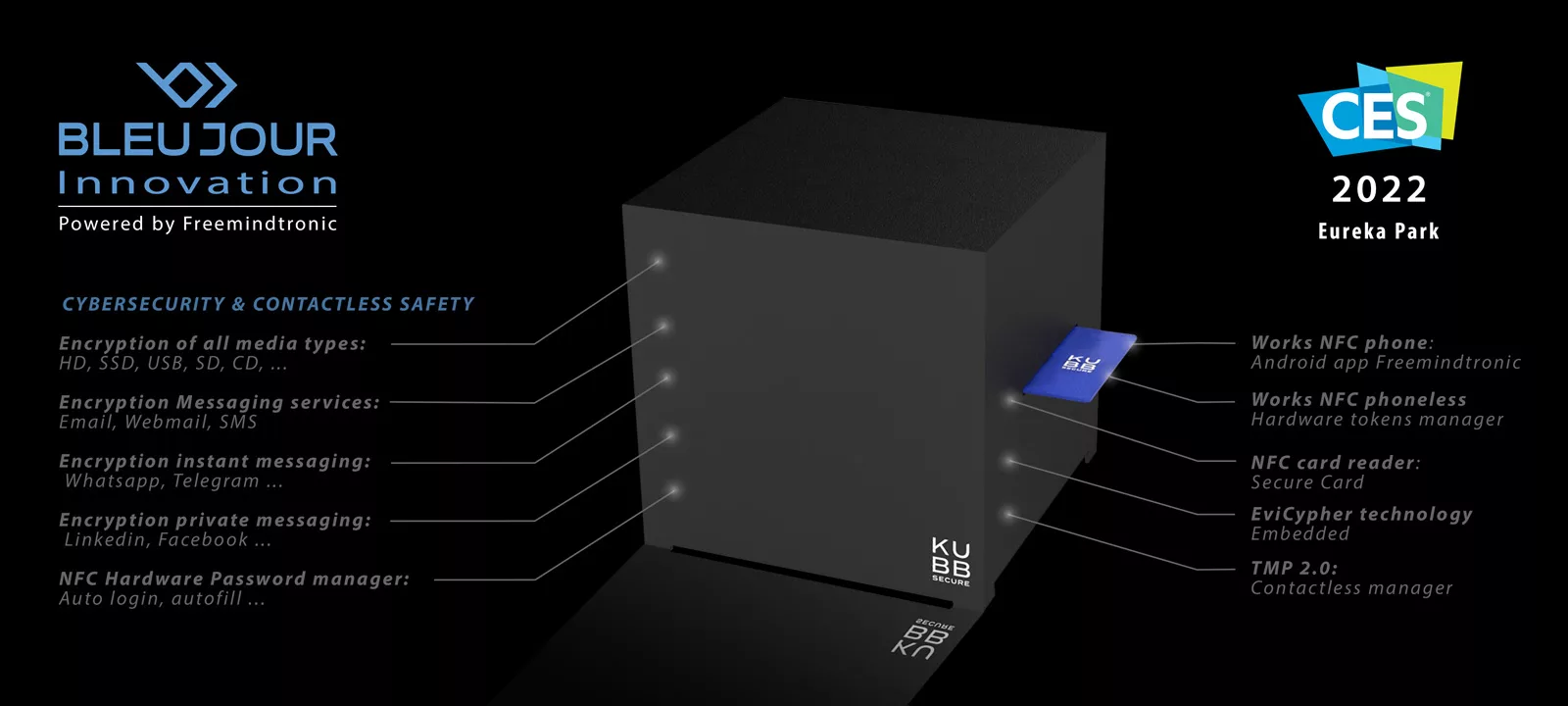 Cyber Computer & EviCypher technologies KUBB Secure from Bleujour by Freemindtronic Andorra CES 2022 Eureka Park