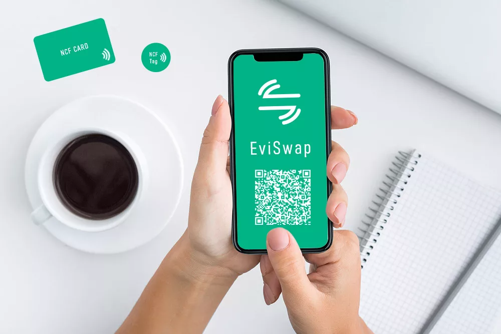 EviSwap NFC reader & write vcard vcf swap share by qrcode technology eco friendly from freemindtronic andorra