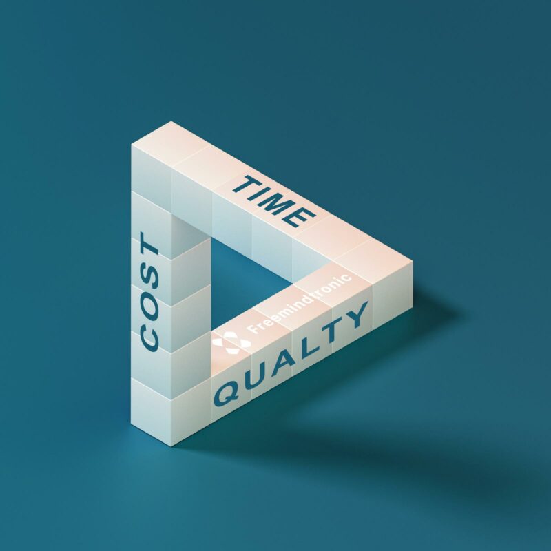 NRE cost optimization efficiency triangle quality time cost for electronics digital cyber security by Freemindtronic from Andorra