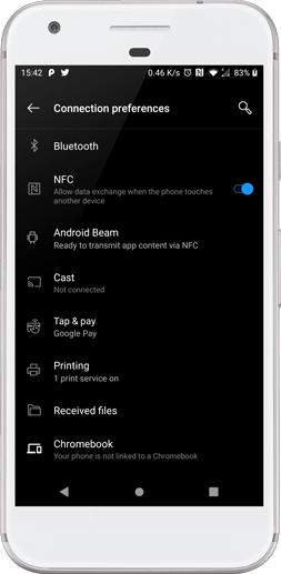 Picture connection preferences NFC OnePlus 3t Android 9 EviToken EviVault