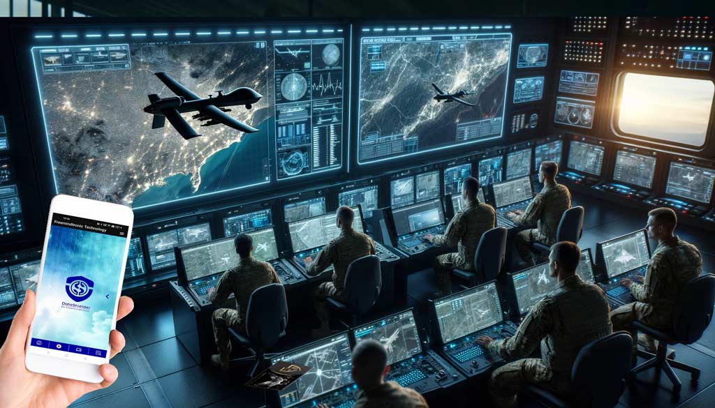 Military drone operation in command center using DataShielder Defense NFC HSM and DataShielder Defense HSM PGP for secure communications