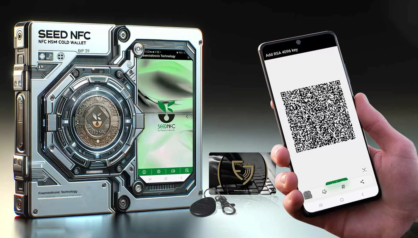 Securely share and exchange your cryptocurrency keys using RSA 4096 encryption with the SeedNFC HSM Cold Wallet.
