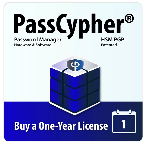 PassCypher HSM PGP password manager software box with One Year license