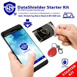 DataShielder NFC HSM Starter Kit Range, including NFC HSM Tag (Red or Black) and Card for secure encryption key management.