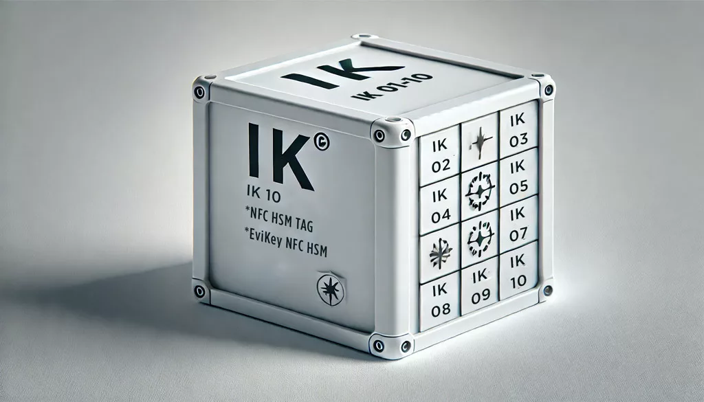 Rating Guide enclosure box labeled with IK ratings from IK01 to IK10 on a white background.