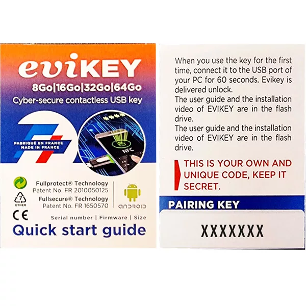 Pairing key for Secure USB Drive Evikey NFC Premium and Pro by Sysecure, featuring EviKey NFC HSM technology by Freemindtronic.