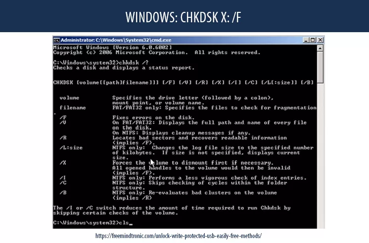 Unlock write-protected USB using CHKDSK to repair file-system errors on Windows
