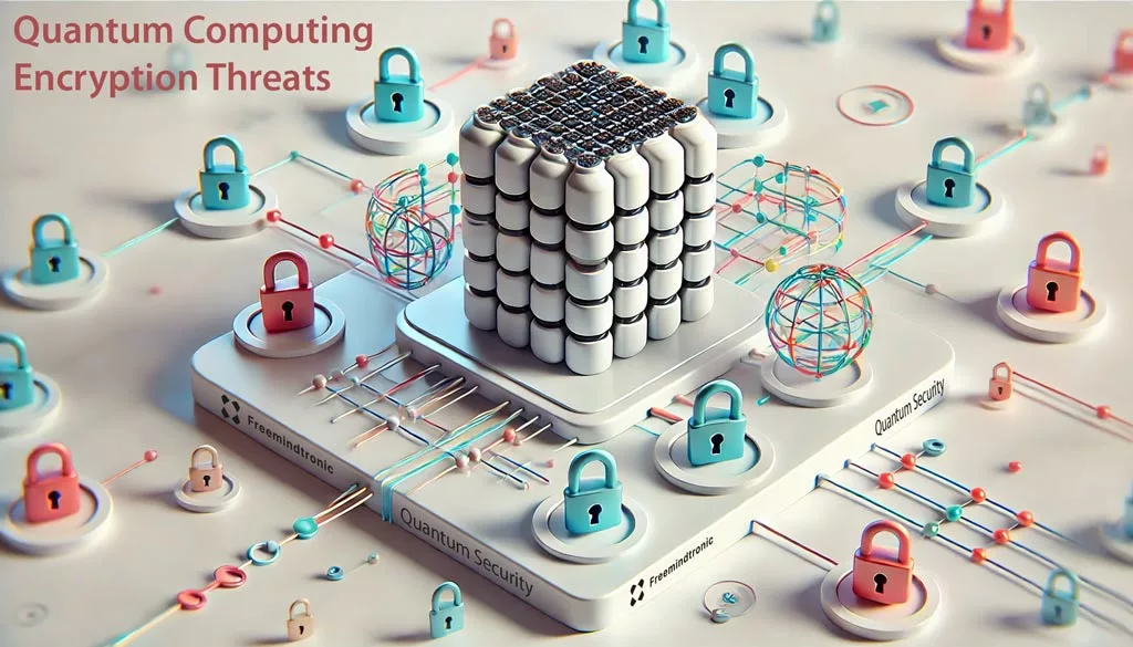 Quantum Computing Encryption Threats - Visual Representation of Data Security with Quantum Computers and Encryption Keys.