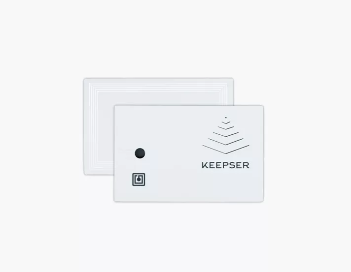 Keepser Safe Clone Card, white backup NFC card with logo displayed.