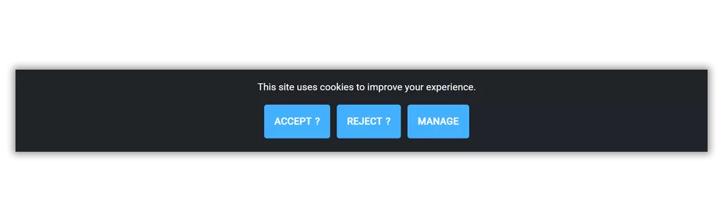 CookieSafe™ consent banner with accept, reject, and manage buttons