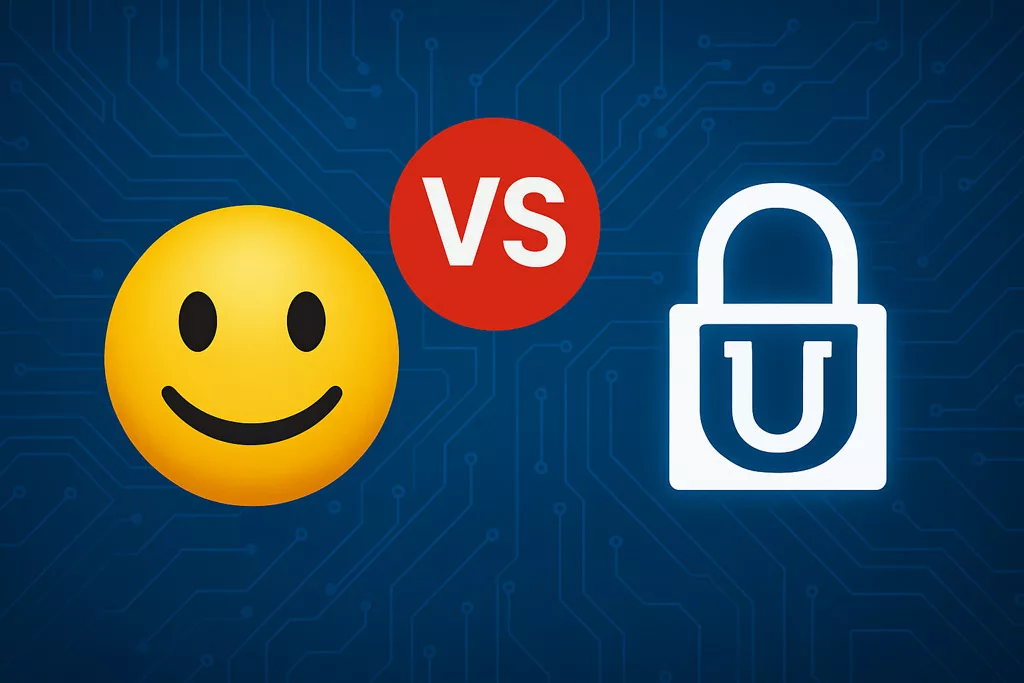 Visual comparison of a smiley emoji and a Unicode padlock symbol illustrating the concept of Emoji and Character Equivalence in cybersecurity.