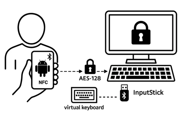 DataShielder NFC HSM InputStick BLE virtual keyboard secure injection with AES-128 CBC encrypted Bluetooth channel