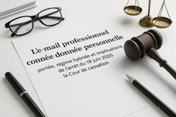 Visuel juridique illustrant le lien entre emails professionnels et données personnelles selon le RGPD