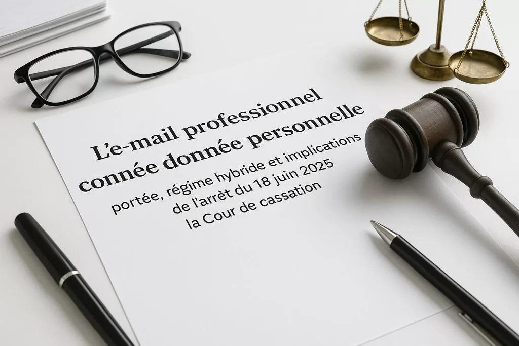 Visuel juridique illustrant le lien entre emails professionnels et données personnelles selon le RGPD
