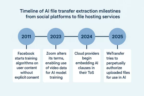 Timeline of AI file transfer extraction from social platforms to file hosting services