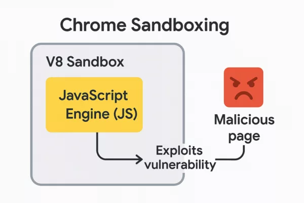 Diagram illustrating Chrome V8 Zero-Day architecture exposure and mitigation