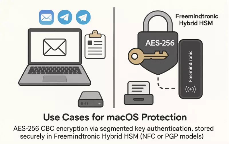 Hardware AES-256 encryption for macOS using Freemindtronic Hybrid HSM with email, Signal, and Telegram support
