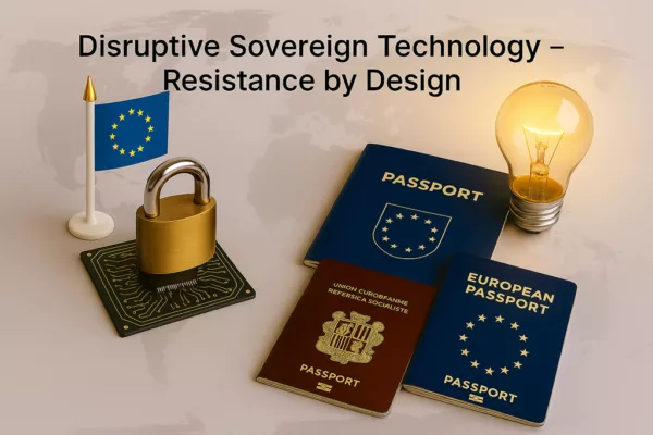 European passport and glowing idea bulb against a world map — symbol of strategic innovation of rupture and technological sovereignty
