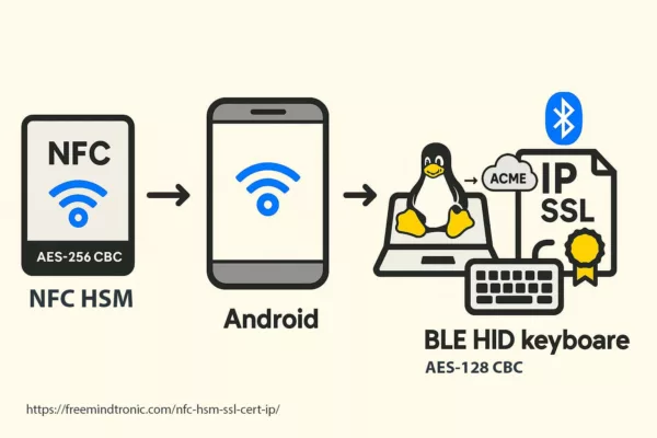 Offline SSL certificate issuance using NFC HSM with AES-256 CBC and Bluetooth HID with AES-128 CBC