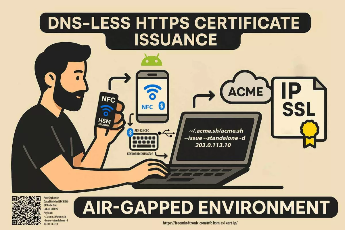 Secure IP certificate injection in DNS-less air-gapped environment using Android, ACME and BLE keyboard