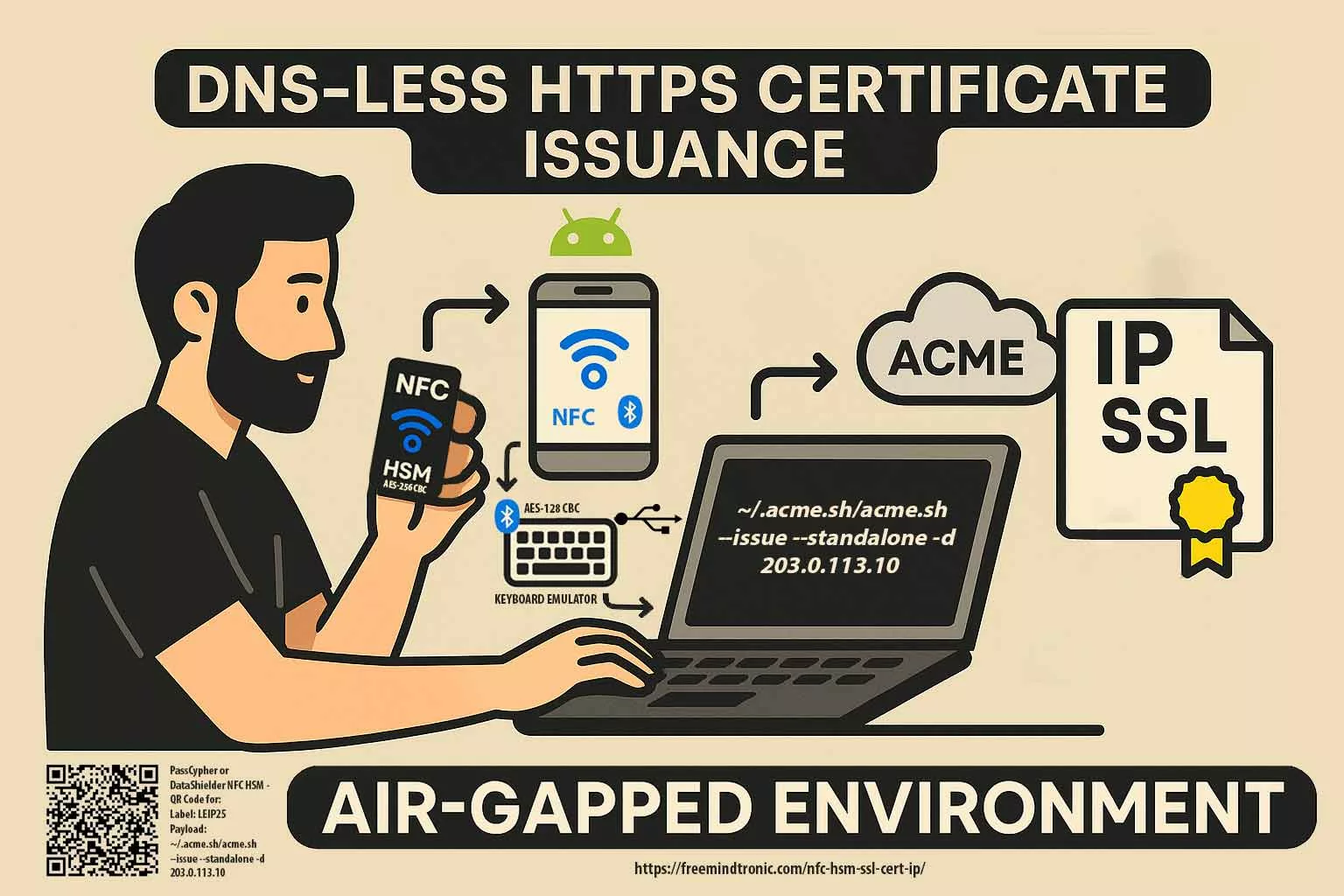 Secure IP certificate injection in DNS-less air-gapped environment using Android, ACME and BLE keyboard