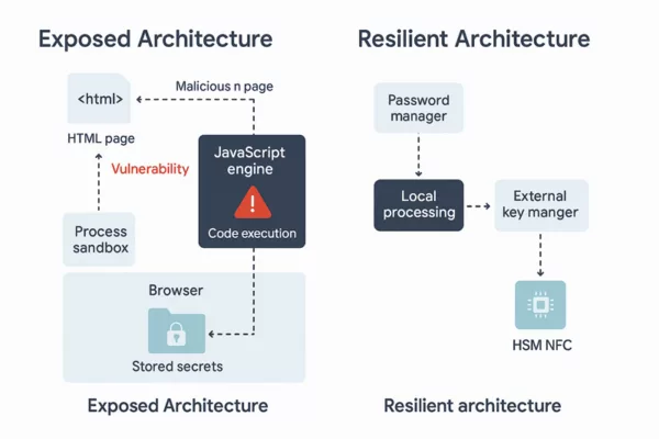 Comparison of exposed and resilient password manager architectures