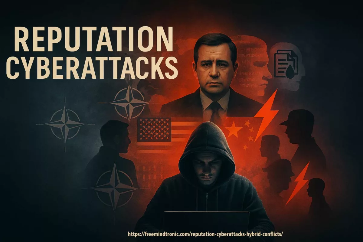 Visual composition illustrating coordinated cyber smear campaigns during geopolitical tensions