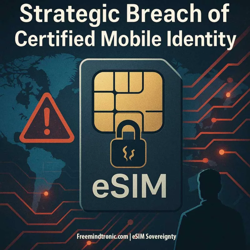 Illustration showing a strategic breach of certified eSIM mobile identity — eSIM Sovereignty Failure