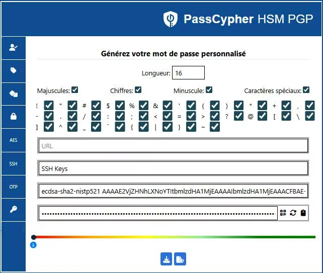 Génération de mot de passe personnalisé SSH avec PassCypher HSM PGP — export multi-formats chiffrés PGP AES-256.