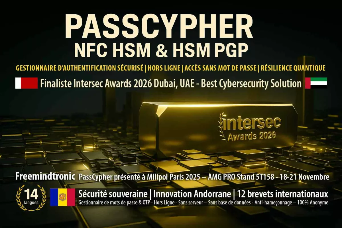 PassCypher Finaliste Intersec Awards 2026 — passwordless hors-ligne, quantum-resistant, Freemindtronic Andorre