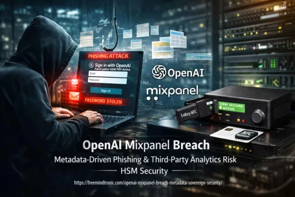 OpenAI Mixpanel Breach Metadata illustrating a metadata leak, phishing risk and the need for sovereign security architectures without centralized databases