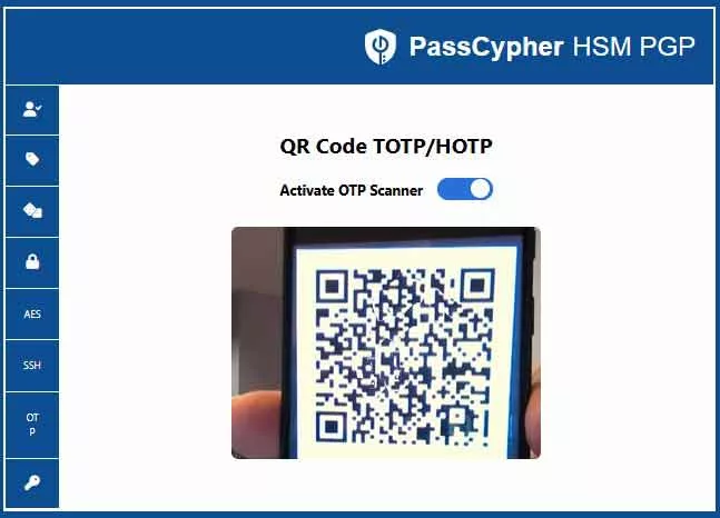 EviOTP HSM PGP - offline webcam QR code scanner for TOTP/HOTP enrollment inside PassCypher HSM PGP