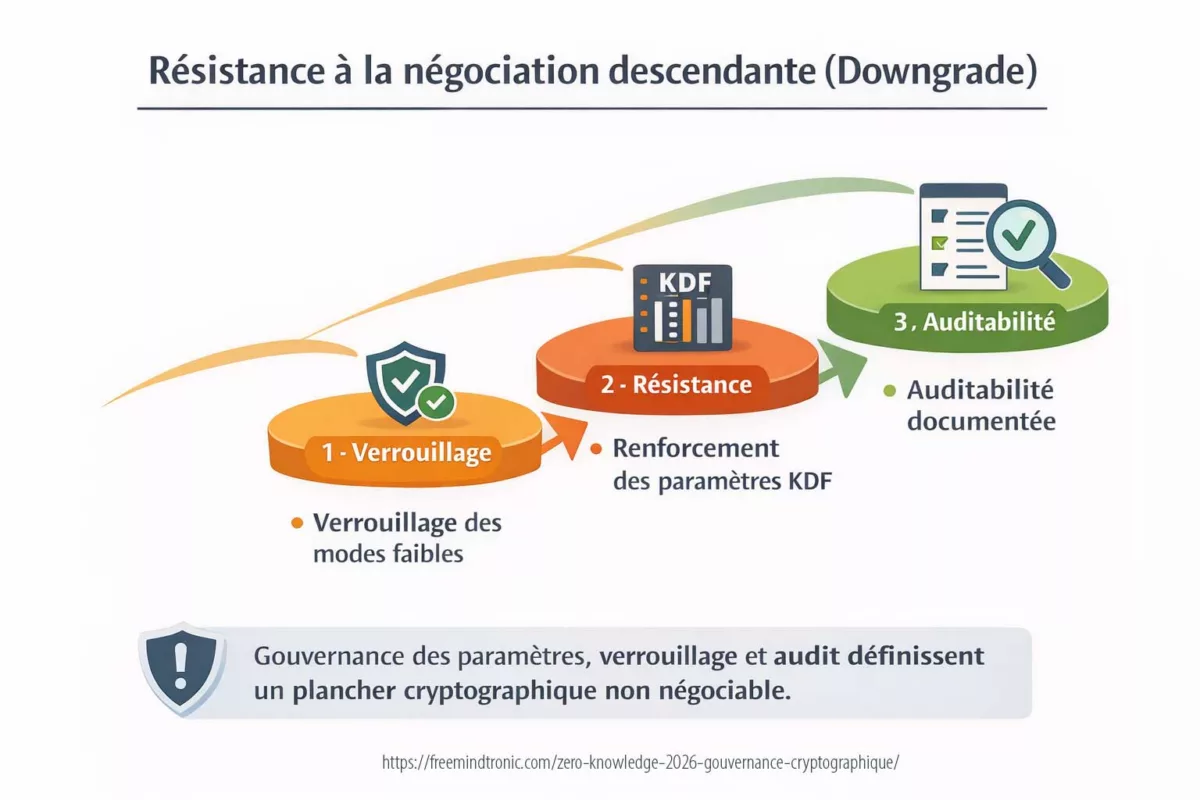 Schéma résistance au downgrade cryptographique : verrouillage des paramètres KDF et plancher cryptographique non négociable
