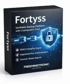 Fortyss verifiable backup software box with cryptographic proof and DSACS integrity engine on white background