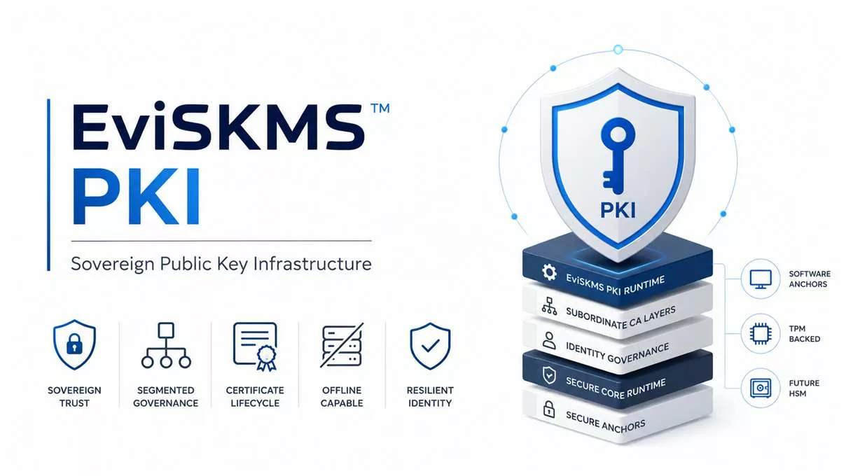EviSKMS PKI sovereign public key infrastructure with segmented certificate governance and offline trust orchestration